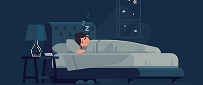 An illustration of a woman sleeping soundly in bed