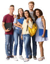 A group of five middle school and high school students standing together smiling