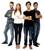 A group of four postsecondary and adult students standing together smiling